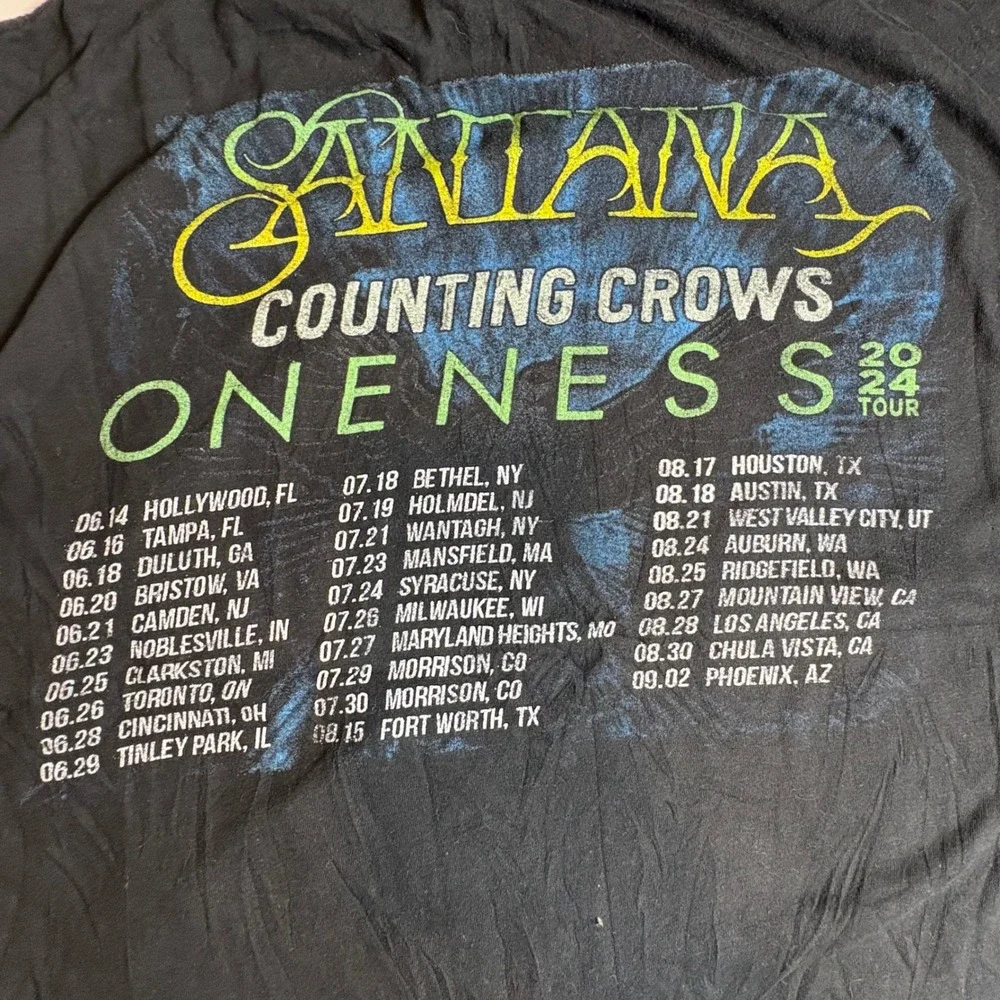 Santana Counting Crows Oneness‎ Tour 2024 Band Tee Black Mens XL